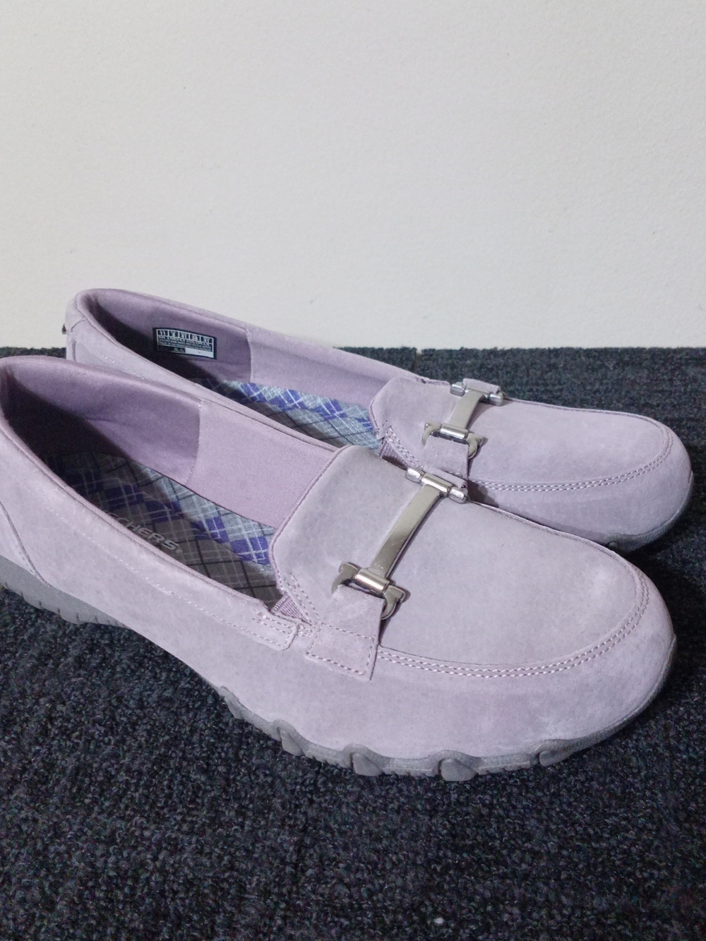 Skechers Lilac Suede Slip-On Loafers with Silver Bit